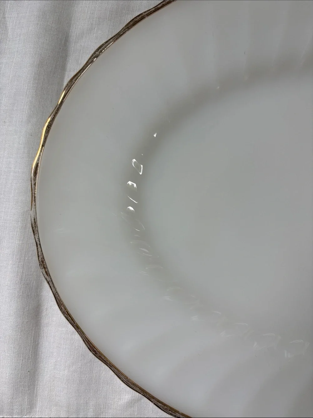 Vintage Anchor Hocking Milk Glass Serving Platter with Gold Rim